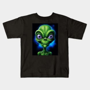 Green Alien Outer Space I Seeing You Kids T-Shirt